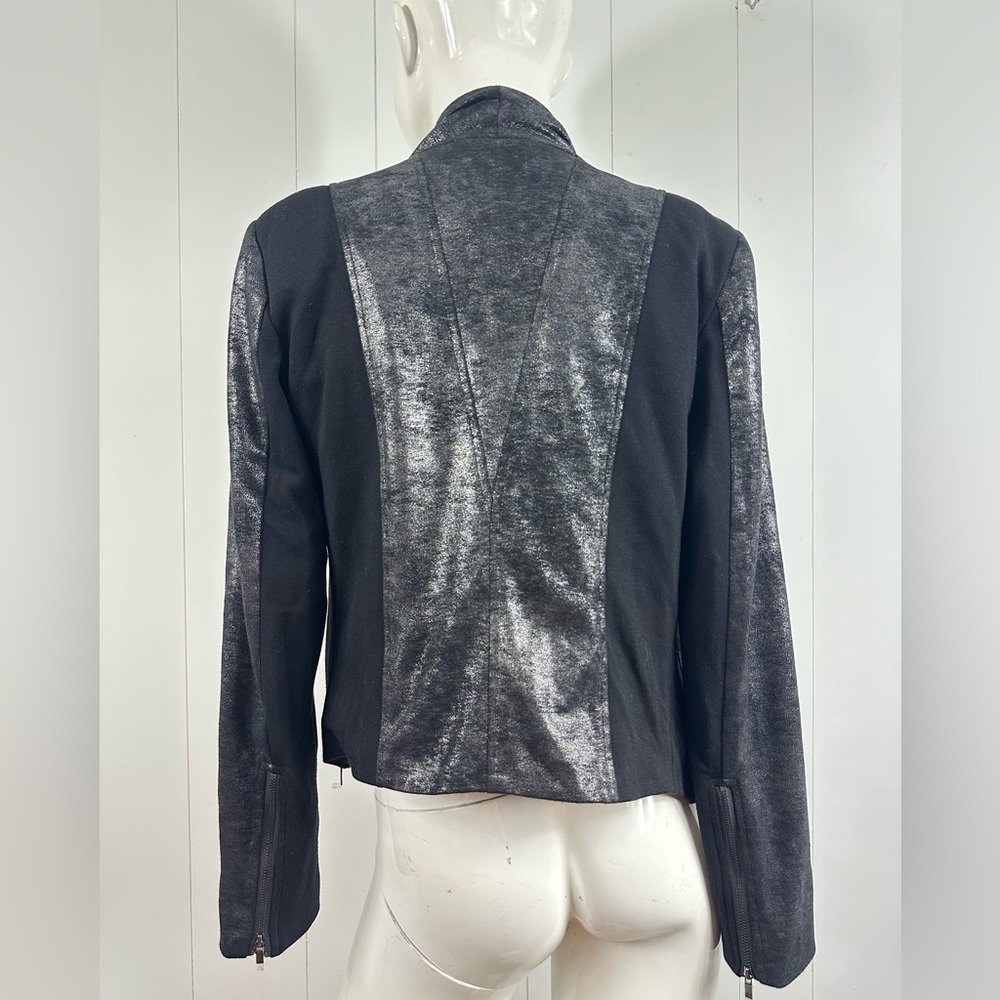 Cache Sz S Black Coated Drape Open Front Cardigan Sweater Side & Sleeve Zip - Picture 6 of 13